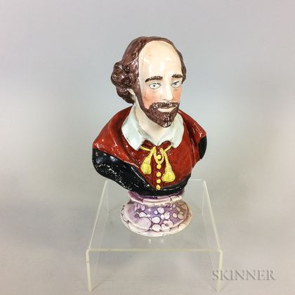 Lustre-decorated and Enameled Ceramic Bust of Shakespeare