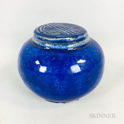 Cobalt Blue-glazed Stoneware Bowl and Cover