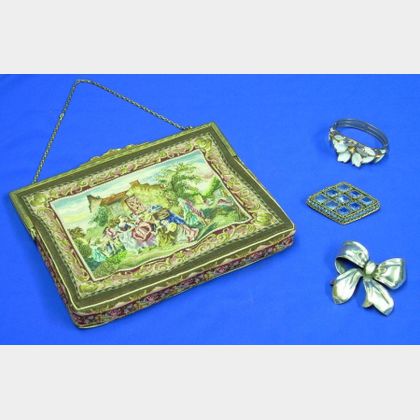 Gilt-metal Framed Petit-point Purse, Monet Sterling Silver Bow-form Brooch, and an Unmarked Costume Bracelet an... 