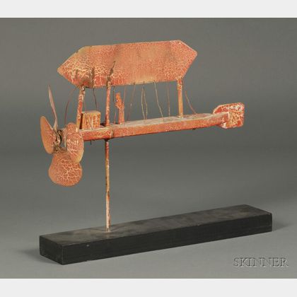 Red-painted Tin and Wooden Dirigible Whirligig