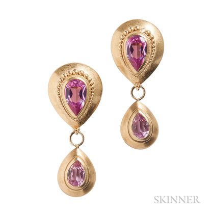 22kt Gold and Pink Sapphire Day/Night Earrings
