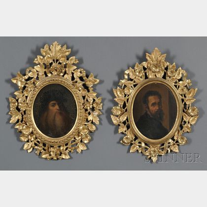 Raffaello Lucchesi (Italian, 19th Century) Pair of Portraits in Carved and Gilded Frames