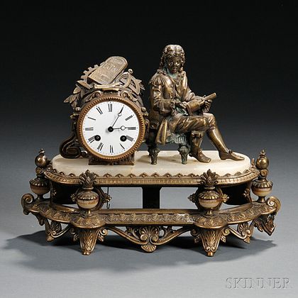 French Gilt Bronze Figural Clock Depicting Denis Papin