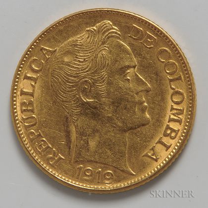 1919 Colombian 5 Pesos Gold Coin