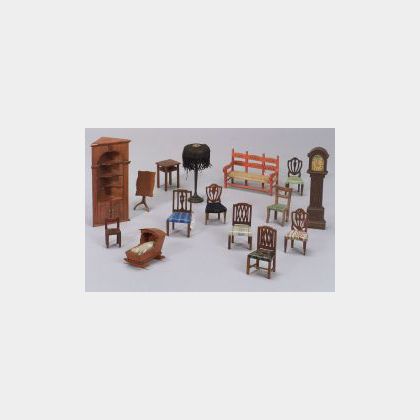 Lot of Fifteen Pieces of Tynie-Toy Doll House Furniture