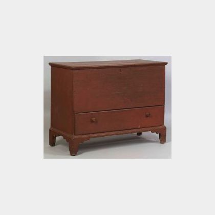 Red Painted Pine Chest over Drawer