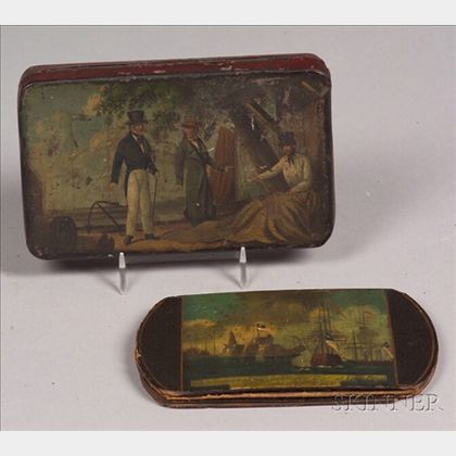 Lithographed Tin Box and a Papier-mache Spectacle Case