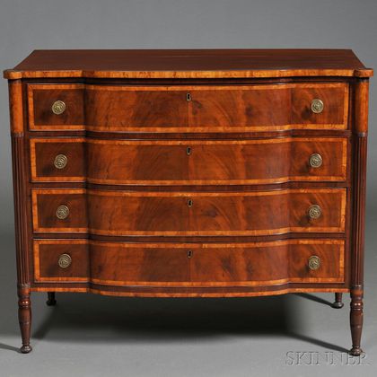 Federal Carved and Wavy Birch Inlaid Mahogany Chest of Drawers