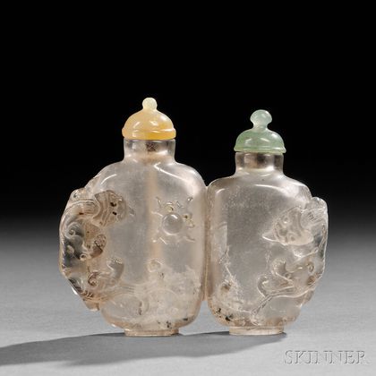 Crystal Double Snuff Bottle with Chilongs