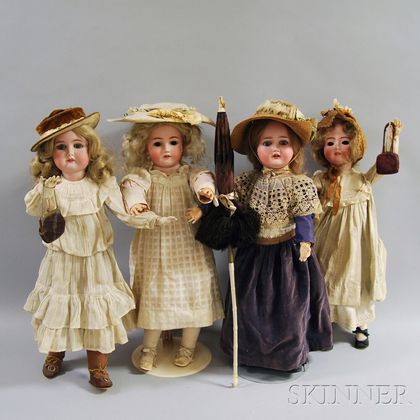 Four German Bisque Head Dolls