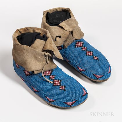 Plains Cree Beaded Hide Moccasins