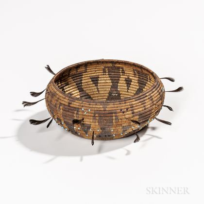 Pictorial Beaded and Feathered Pomo Basketry Bowl