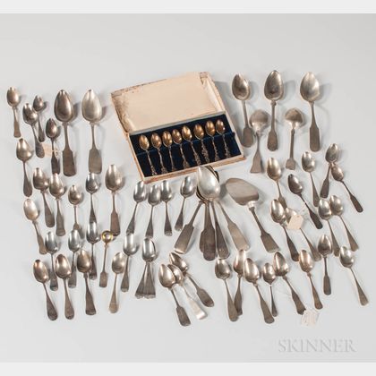 Large Group of Monogrammed Coin Silver Flatware