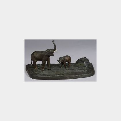 Austrian Bronze Inkstand Mounted with a Pair of Elephants