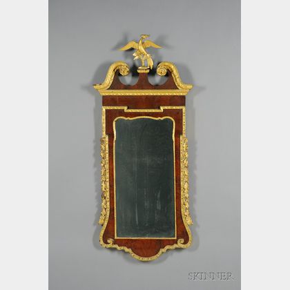 Georgian Carved Giltwood and Mahogany Veneer Mirror