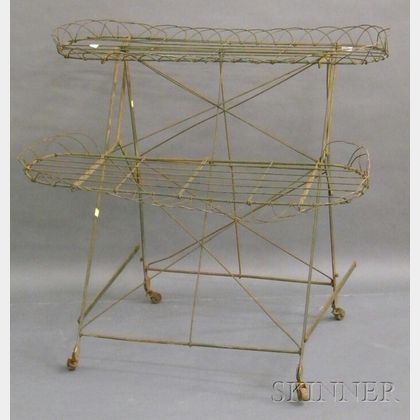 French Green-painted Wire and Iron Two-tier Plant Stand