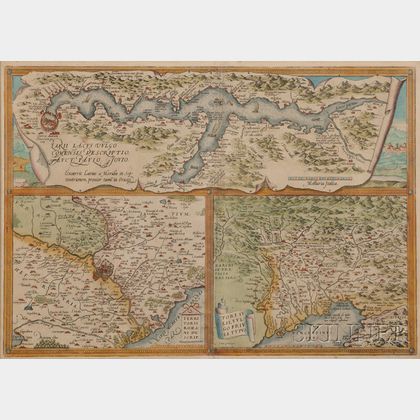 Lake Como. Abraham Ortelius (1527-1598) Larii Lacus Vulgo Comensis Descriptio. Auct. Paulo Jovio