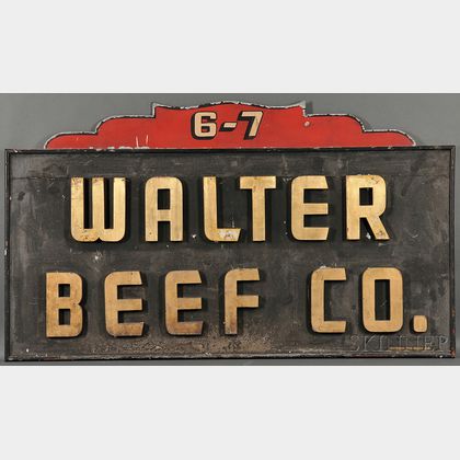 Painted Tin and Carved and Painted Wood "WALTER BEEF CO." Sign