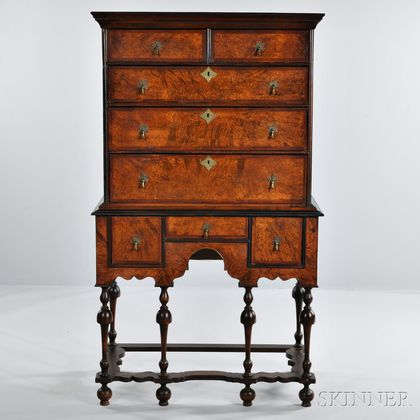 William and Mary-style Burl Veneer High Chest