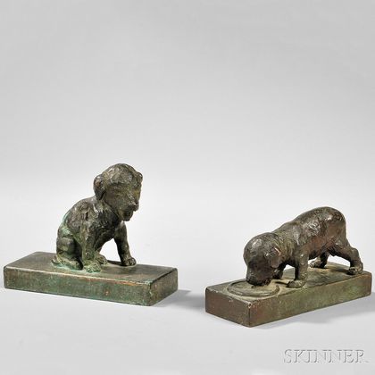 Edith Barretto Stevens Parsons (American, 1878-1956) Puppies/A Pair of Bookends (Seated