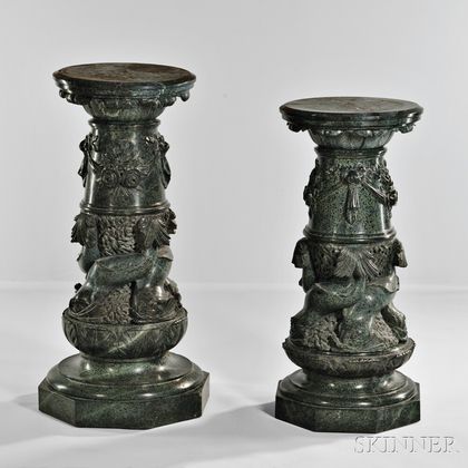 Two Green Marble Pedestals