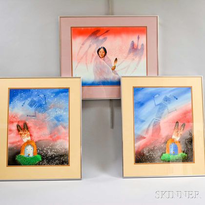 Three Framed Ray Yazzie Watercolors