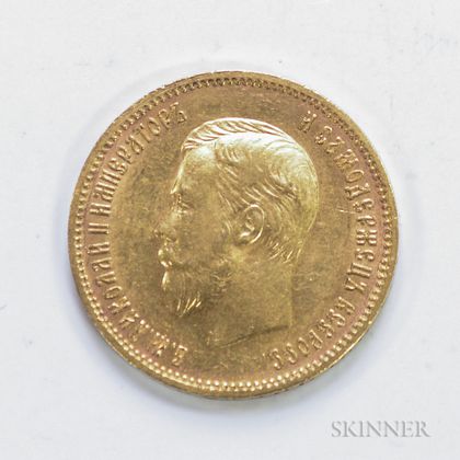1910 Russian 10 Rouble Gold Coin, KM-Y64