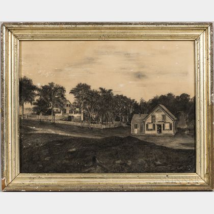 American School, 19th Century Country Road with C.W. Wilder & Son Shop and House with Picket Fence