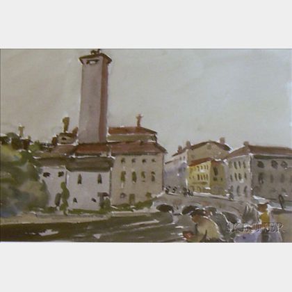 Framed Watercolor entitled Rainy Day Treviso