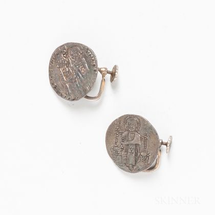 Pair of Byzantine Coin Earrings. Estimate $20-200