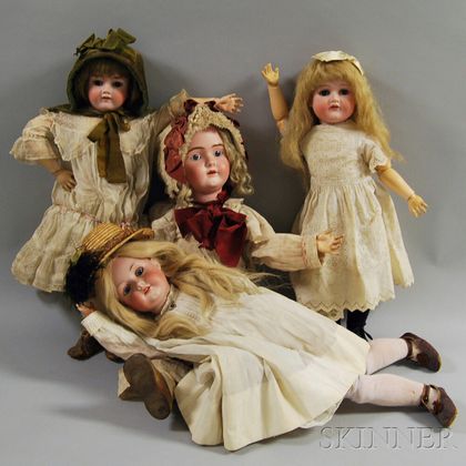 Four Large German Bisque Head Dolls