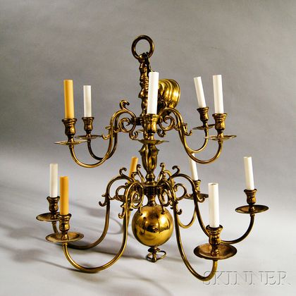 Brass Twelve-light Two-tier Chandelier