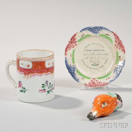 Export Mug, Spatterware Plate, and Stirrup Cup