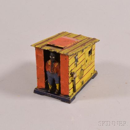 Painted Cast Iron Mechanical "Cabin" Bank