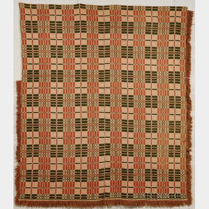 Rust and Green Woven Coverlet