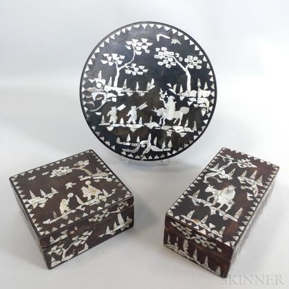 Three Chinese Lacquered and Mother-of-pearl-inlaid Boxes