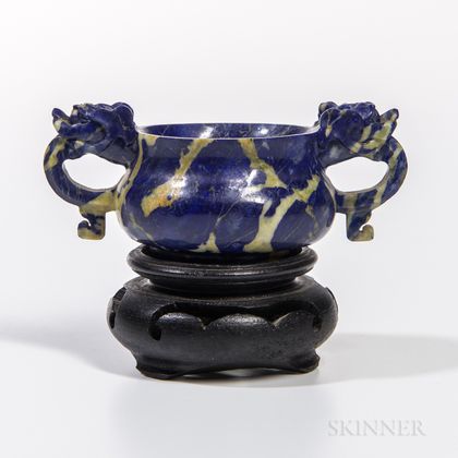 Miniature Stone Censer with Dragon Handles