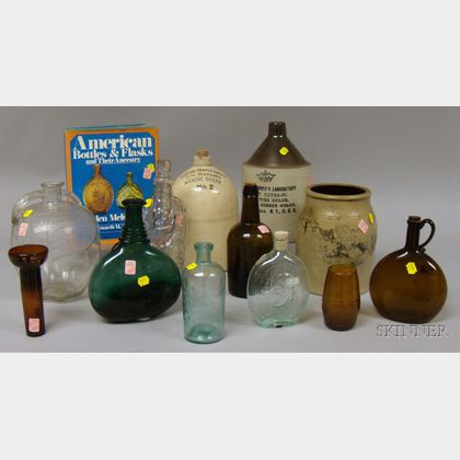 Nine Assorted Glass Bottles, Flasks, and Items, Three Pieces of Stoneware, and American Bottles & Flasks , by Helen McKearin