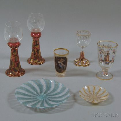 Seven Pieces of European Glass