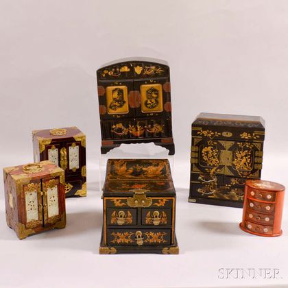 Six Asian-style Jewelry Boxes