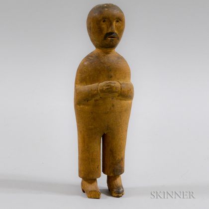 Small Folk Carved Wood Figure of a Mustachioed Man