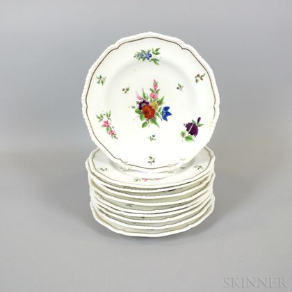 Set of Ten Robert Bloor Derby Floral-decorated Porcelain Plates