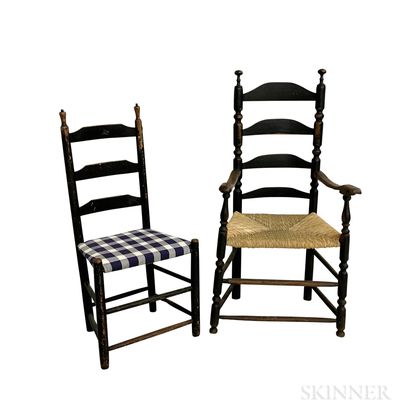 Two Turned and Black-painted Ladder-back Chairs