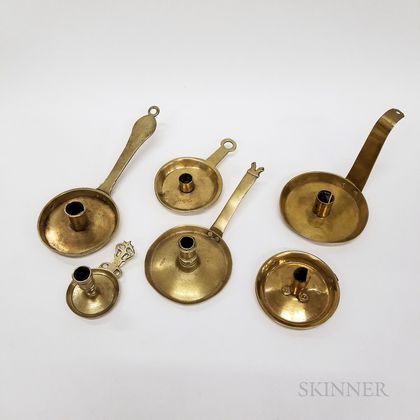 Six Continental Brass Candleholders