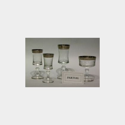 Approximately Forty-seven Pieces of Silver Overlaid Colorless Glass Stemware. 