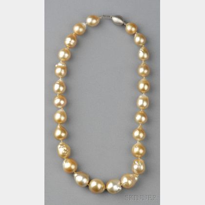 South Sea Natural Color Golden Baroque Pearl Necklace