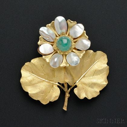18kt Gold and Emerald Flower Brooch, Mario Buccellati