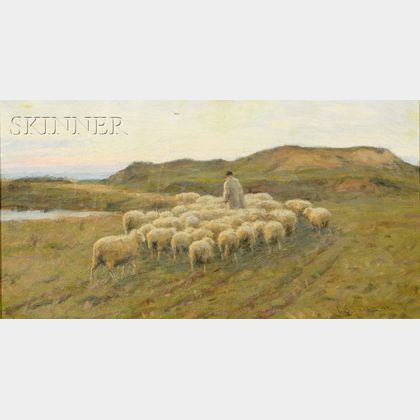 Gaylord Sangston Truesdell (American, 1850-1899) Shepherd with his Flock