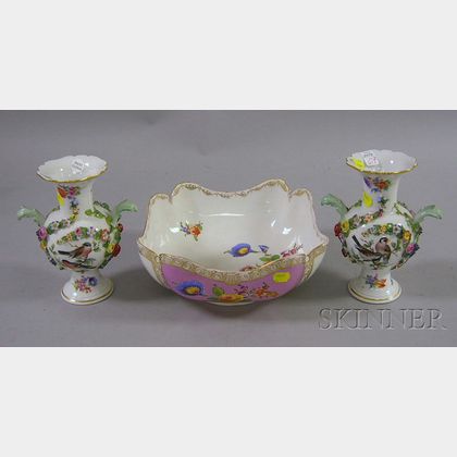 Pair of Meissen Hand-painted and Transfer Genre Scene Decorated Porcelain Vases and a Meissen Gilt, Hand-painte... 