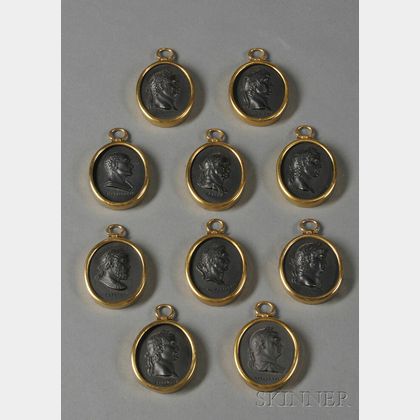 Ten Wedgwood Black Basalt Medallions of Caesars